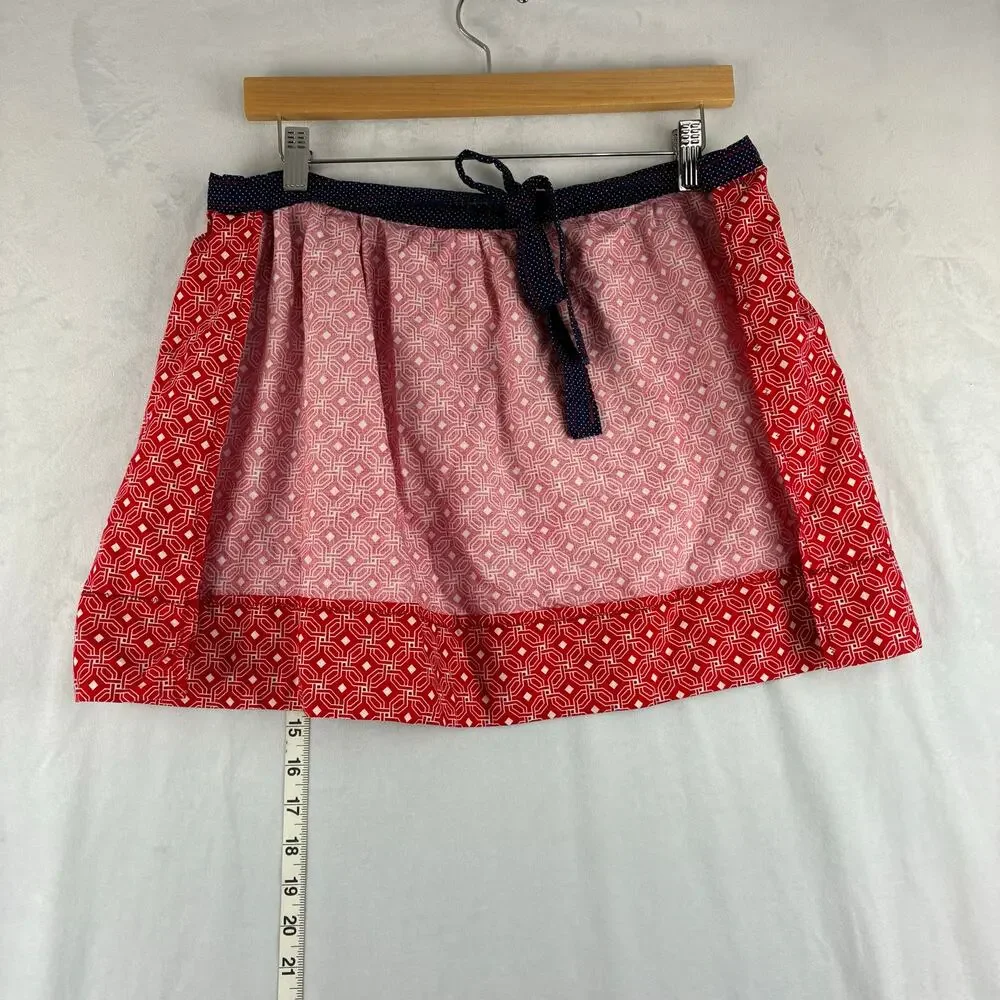 Red Geometric Motif Half Apron Cooking Baking Trad Wife Navy Tie Back 65